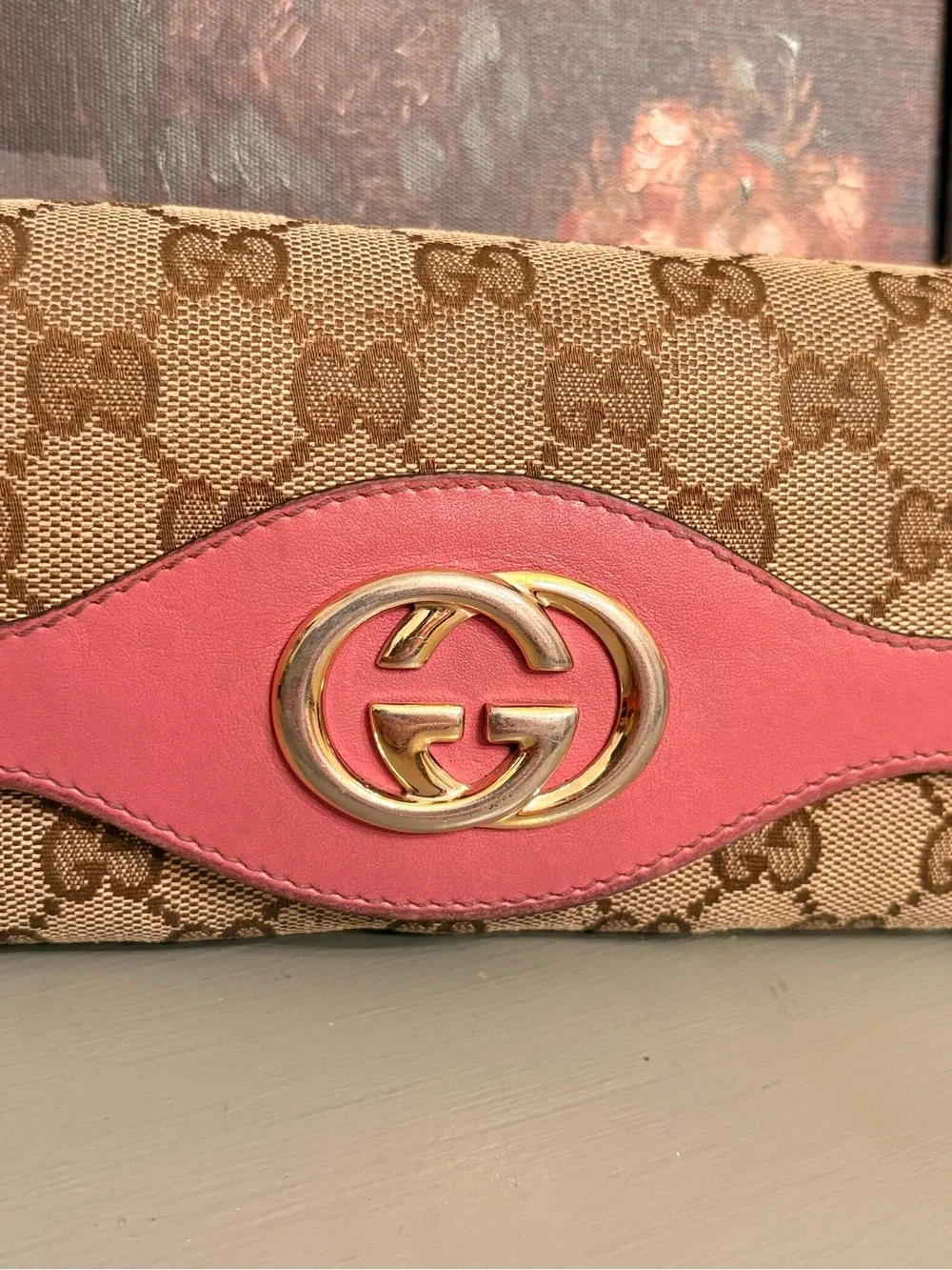 Vintage Gucci Interlocking G Canvas Continental Flap Wallet with Pink Leather - Picture 3 of 16